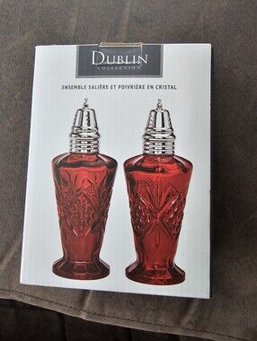 Godinger Dublin Collection Cut Crystal Salt Pepper Shaker Set ~ Ruby Red NIB